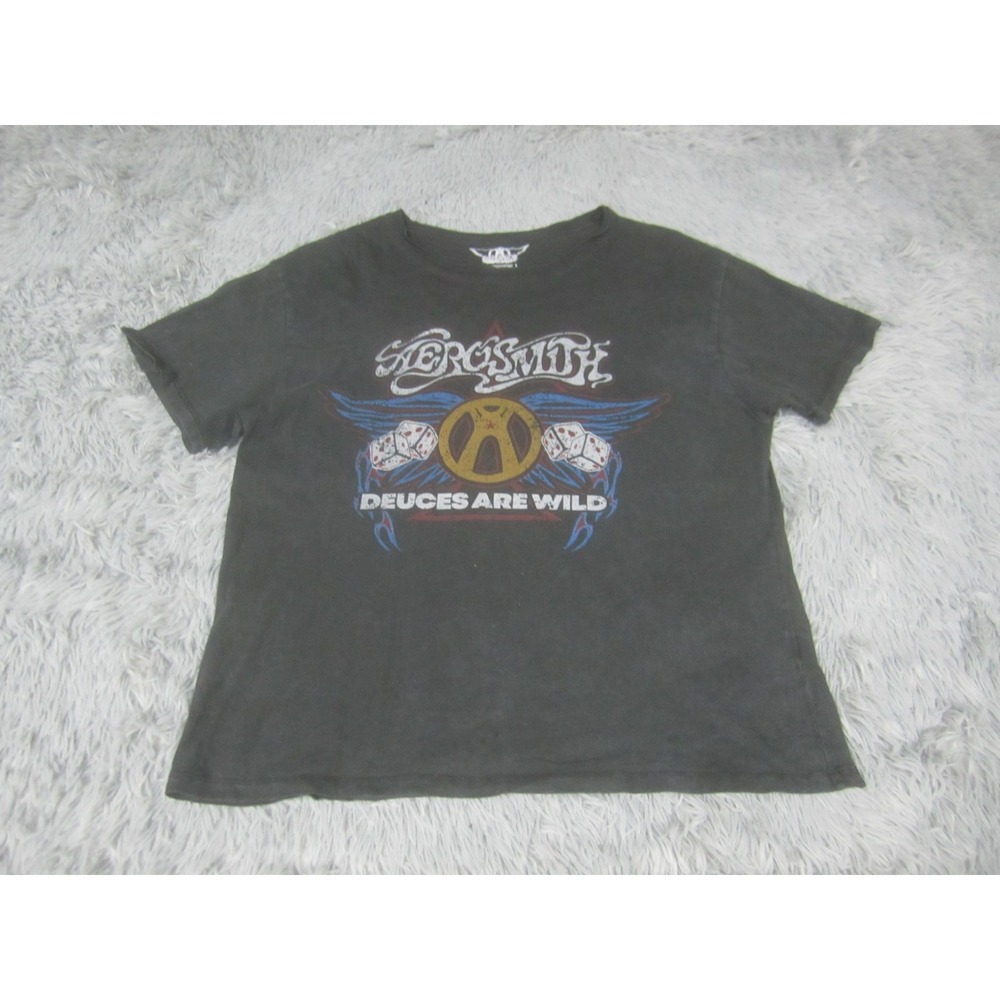 Aerosmith Shirt Womens Large‎ Black Short Sleeve Graphic Print Deuces Are Wild
